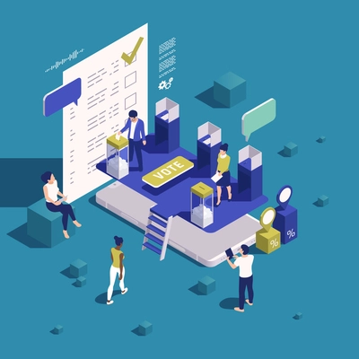 Digital government elections concept with citizens and electronic ballot isometric vector illustration