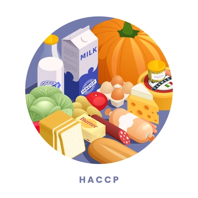 HACCP food safery concept with clean eco certified products isometric vector illustration