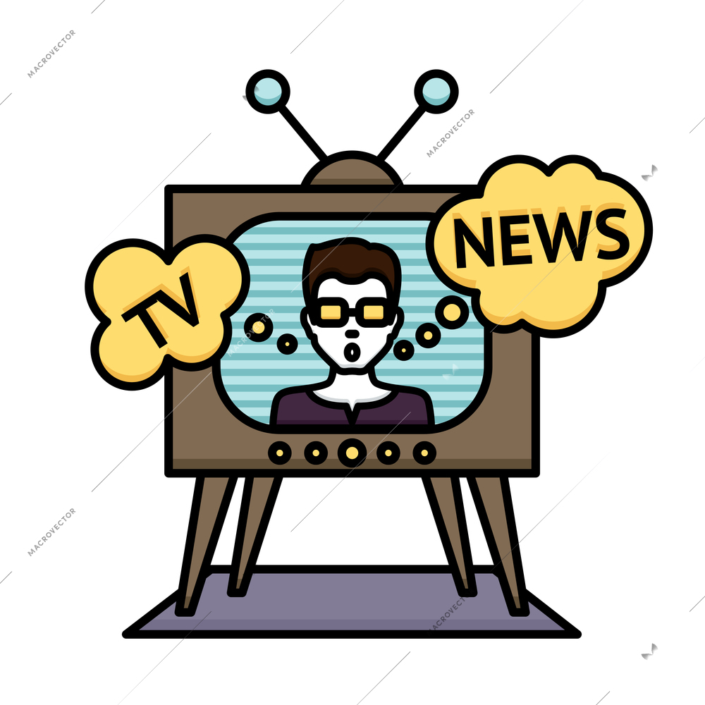 Television news poster with anchorman journalist reporter in tv vector illustration