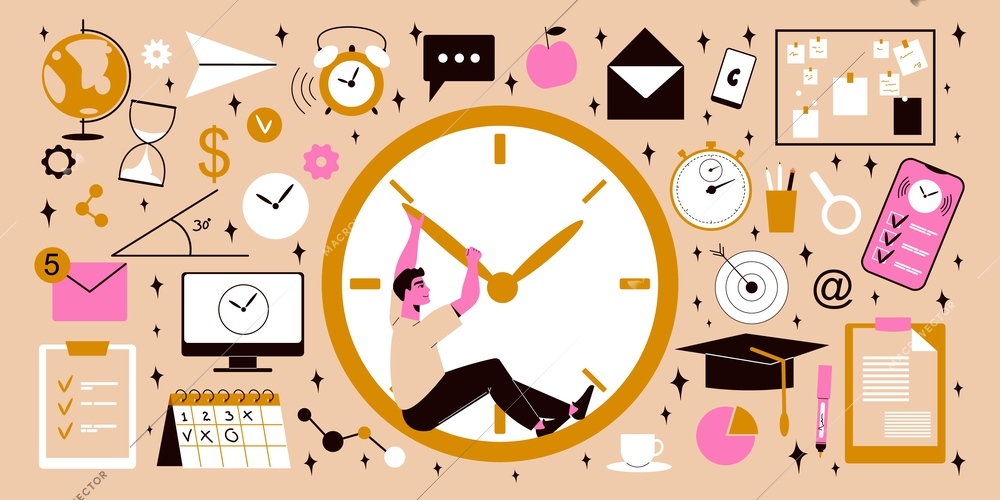 Time management big set of isolated icons with alarm clocks calendars to do lists and pictograms vector illustration