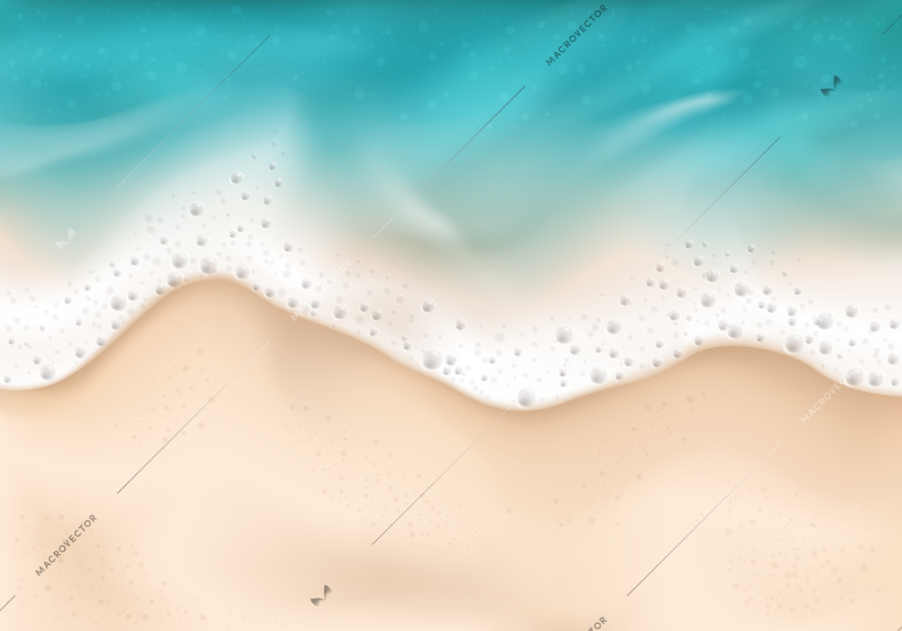 Colored sea wave foam realistic concept with wave goes from top to bottom on the sand vector illustration
