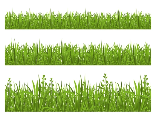 Grass seamless set with isolated side views of high grass with similar shapes of green leaves vector illustration