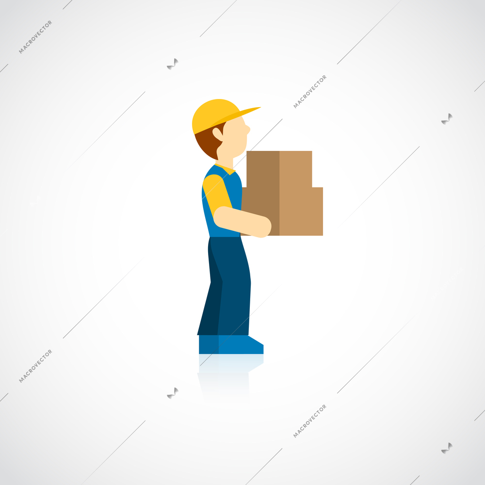 Delivery man with carton box icon flat isolated on white background vector illustration