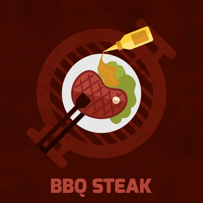 Bbq poster with grilled meat steak and mustard sauce vector illustration