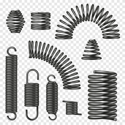 Metal spring realistic transparent set with different shape isolated vector illustration