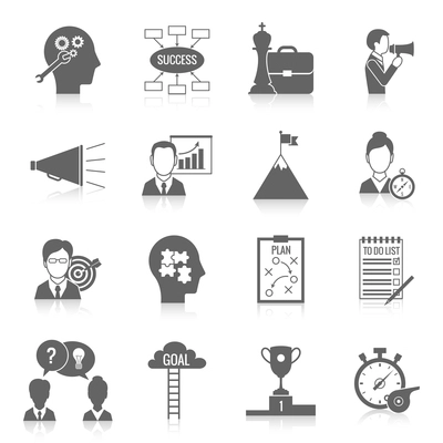 Coaching business teamwork partnership and collaboration training system icon black set isolated vector illustration