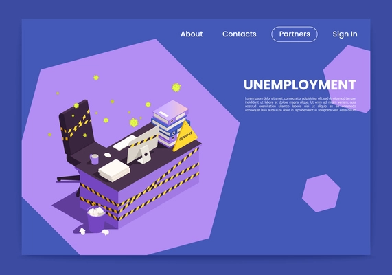 Unemployment web composition with empty isometric office chair vector illustration