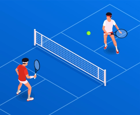 Physical activity isometric composition with people playing tennis vector illustration