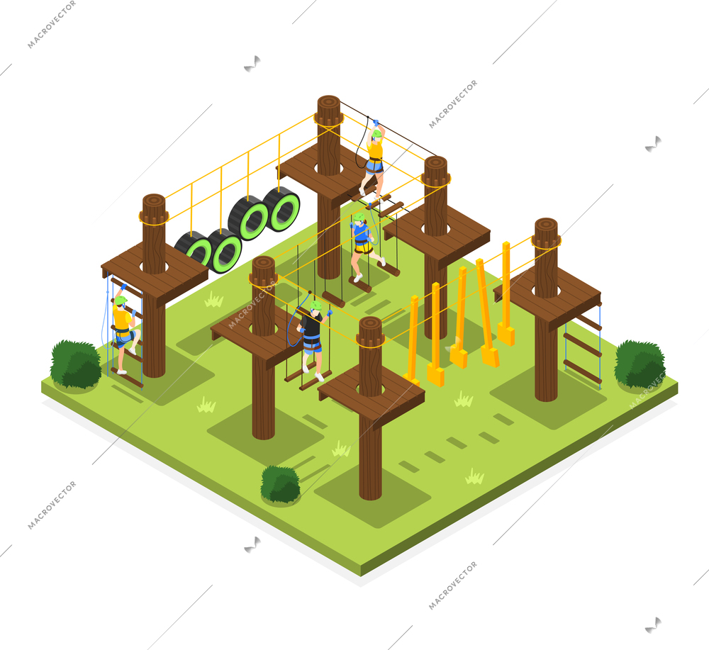 Outdoor activities isometric composition with set of sport objects designed for training in town parks vector illustration