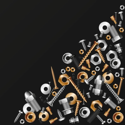 Screws bolts and different tools realistic background vector illustration