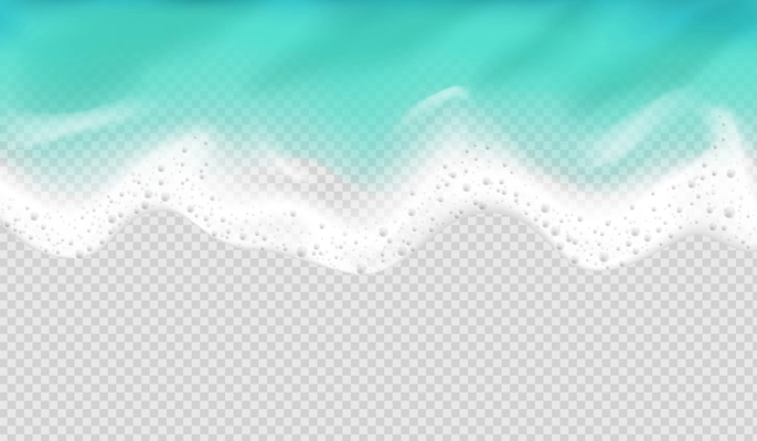 White and blue sea wave foam realistic colored concept on transparent background vector illustration