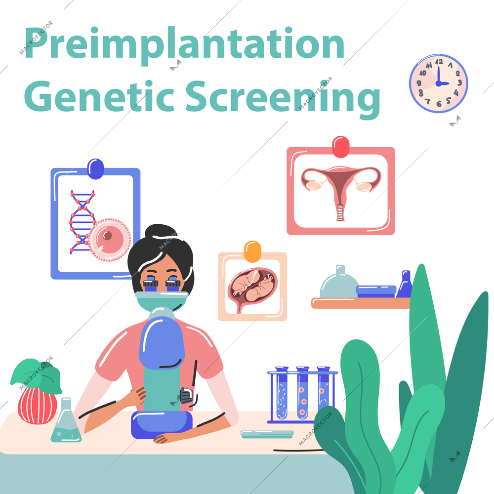 Pregnancy and surrogacy concept with genetic screening symbols flat vector illustration