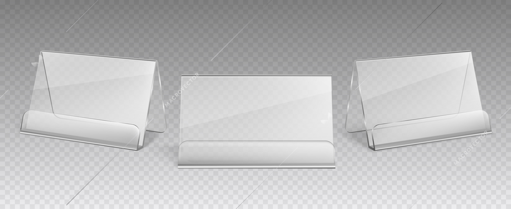 Plastic glass table stand set at different angles of vision transparent set  realistic vector illustration