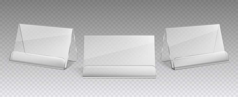 Plastic glass table stand set at different angles of vision transparent set  realistic vector illustration