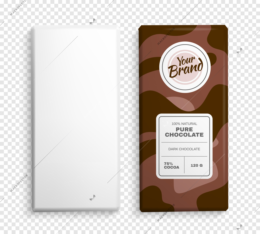 Realistic chocolate bar template set with blank and branded packages on transparent background isolated vector illustration