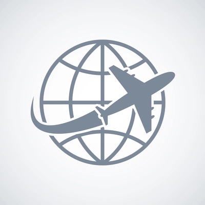 Globe and plane travel icon isolated vector illustration