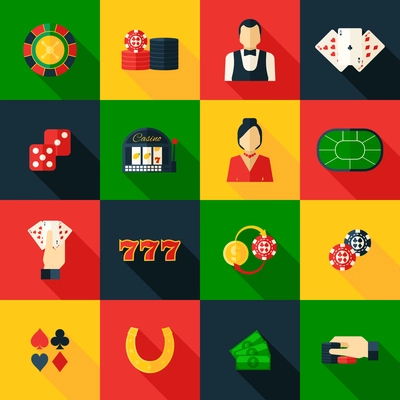 Casino game of chance money play icon flat set isolated vector illustration