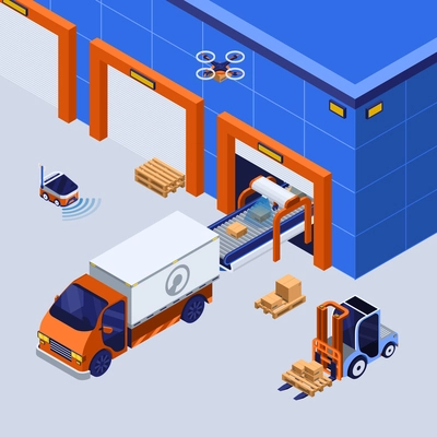 Smart industry logistics isometric background with transportation symbols vector illustration