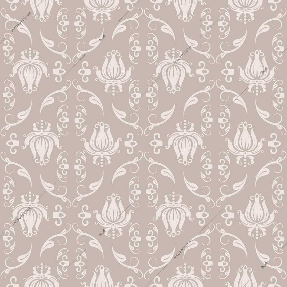 Seamless floral beige damask pattern vector illustration