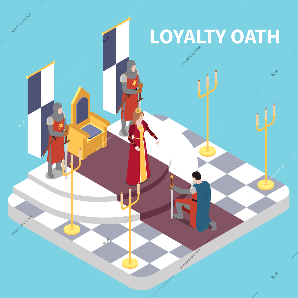 Medieval isometric concept with loyality oath symbols vector illustration