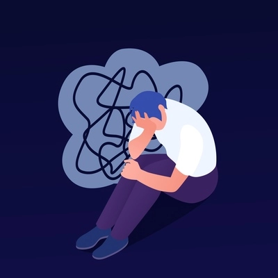 Isometric mental disorders colored composition man with anxiety disorder sitting on the floor vector illustration