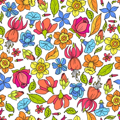 Flowers summer fashion plant romantic floral seamless pattern colored vector illustration