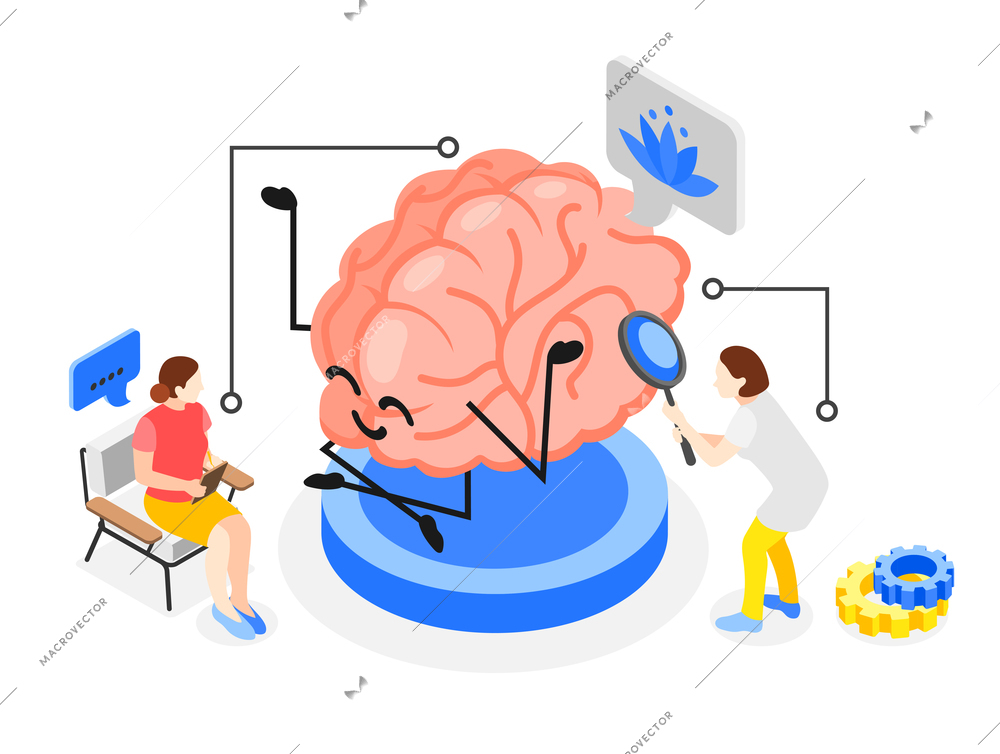 Mental health isometric composition with stress and therapy symbols vector illustration