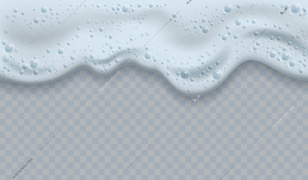 White realistic foam concept with little bubbles on top and transparent background vector illustration