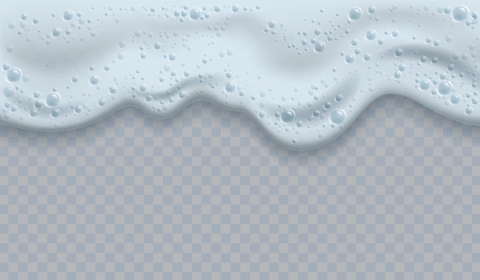 White realistic foam concept with little bubbles on top and transparent background vector illustration