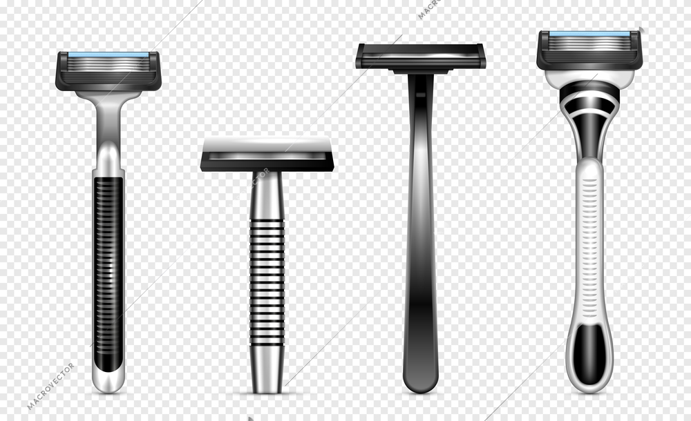 Realistic male razor blades set on transparent background isolated vector illustration