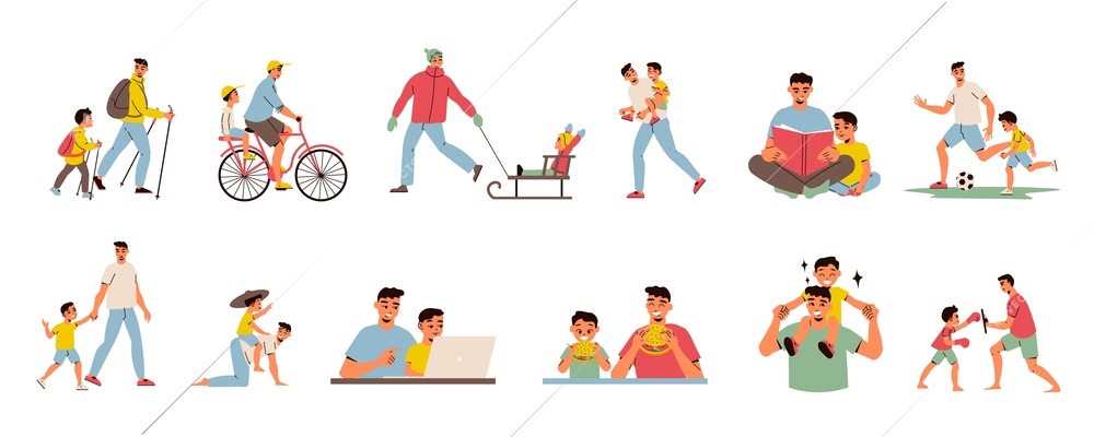 Father day dad son icon set father and son spend time together vector illustration