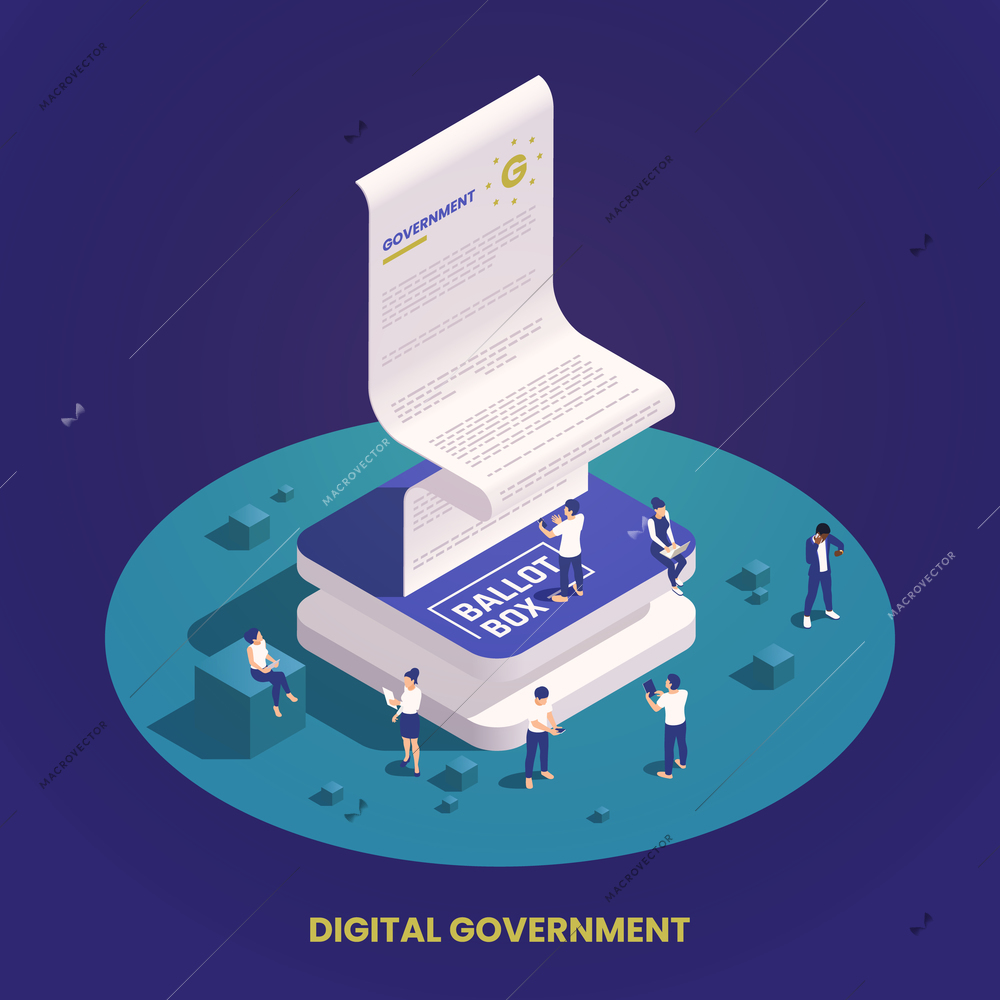 Digital government isometric concept with citizens and electronic voting ballot vector illustration