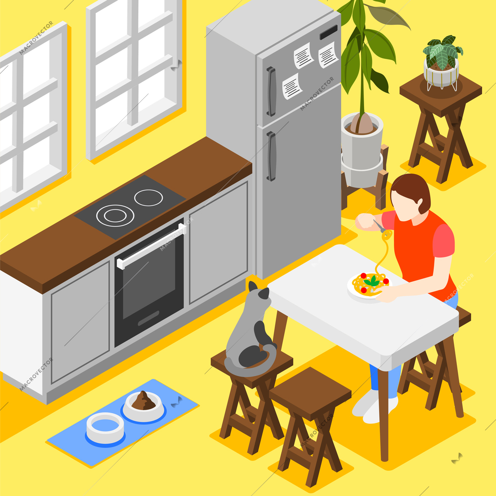 Introvert and extrovert people isometric background with dinner alone symbols vector illustration