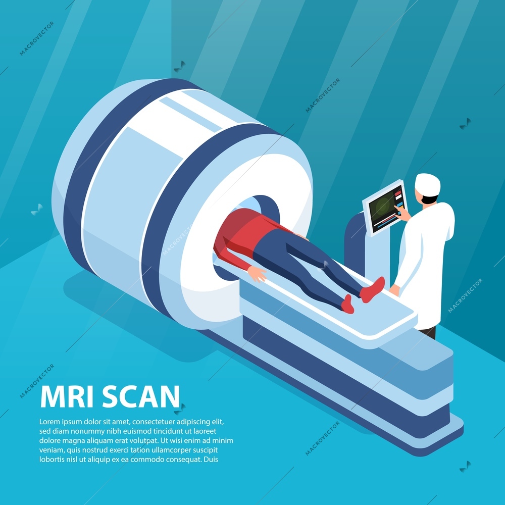 Colored flat scan diagnostic poster with mri scan headline and diagnosis type description vector illustration