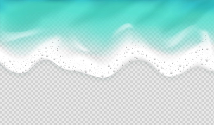 Sea wave foam realistic composition turquoise wave flows down from the top on transparent background vector illustration