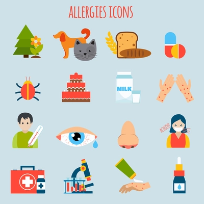 Plant fur wheat insect allergies icon set isolated vector illustration