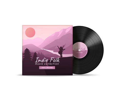 Indie folk vinyl record cover retro design front view realistic vector illustration