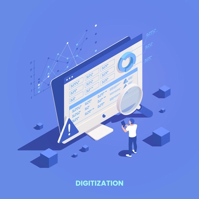 Digital transformation and digitalization isometric composition with data visualization symbols vector illustration