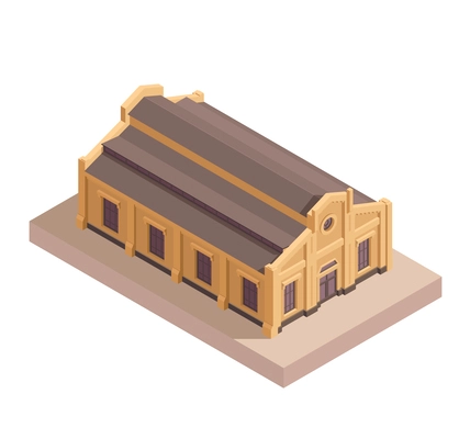 Old style industrial factory hangar building isometric vector illustration