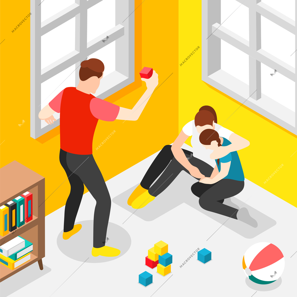 Domestic violence isometric background with argument and shouting symbols vector illustration