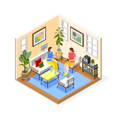 Mental health isometric composition with mental therapy symbols vector illustration