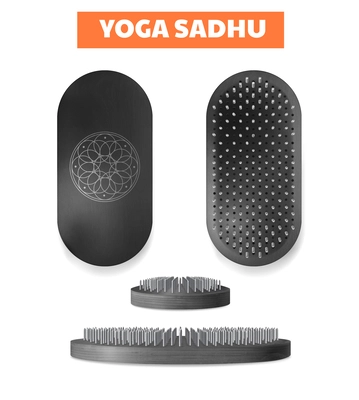 Modern sadhu nail board for yoga exercise and meditation top back side views realistic set isolated vector illustration