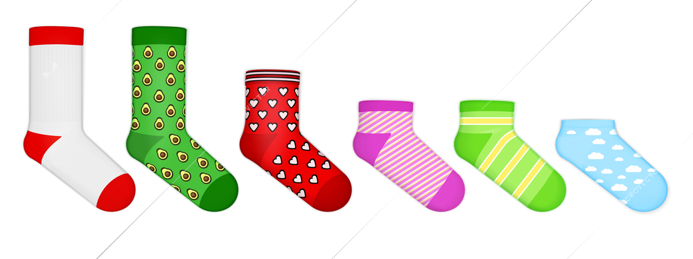 Low cut and mid calf socks mockup color set isolated on white background realistic vector illustration