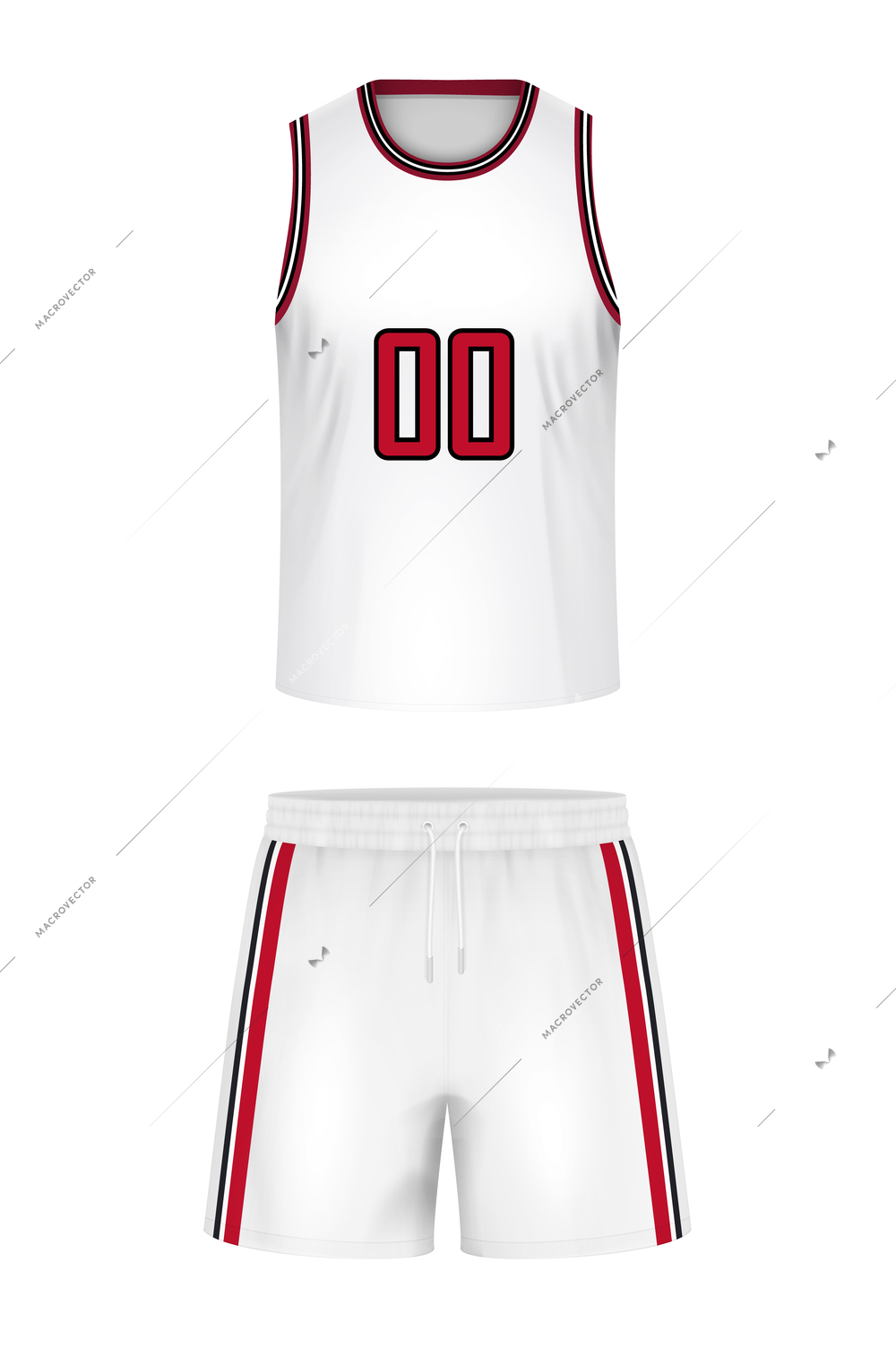 Basketball uniform realistic mockup  including tee shirt and shorts isolated on white background vector illustration