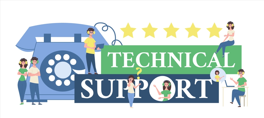 Technical IT support concept with call center symbols flat vector illustration