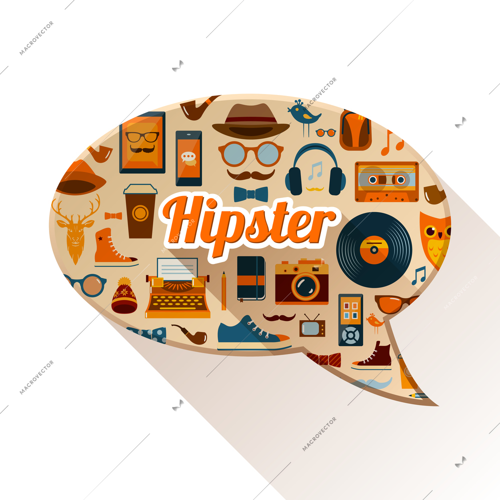 Social communication concept with speech bubble and hipster fashion elements vector illustration