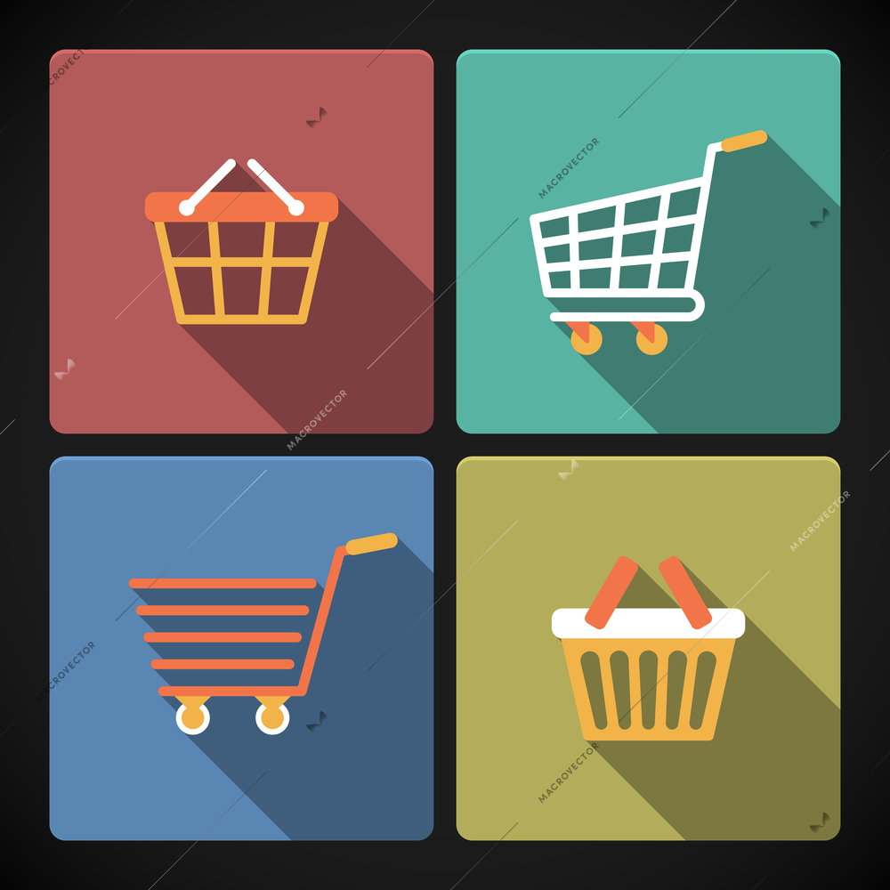 Pictogram collection of internet shopping carts and baskets for e-commerce vector illustration