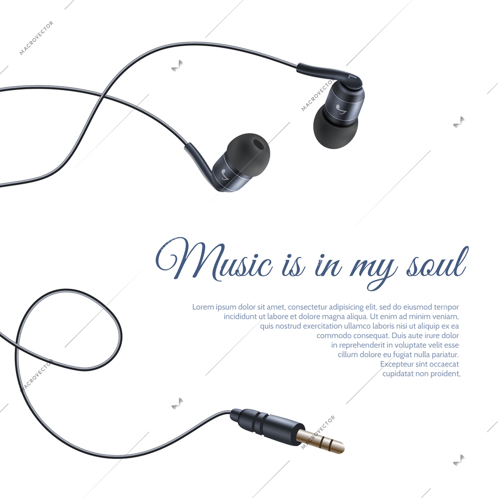 Realistic headphones headset sound equipment accessory music poster vector illustration