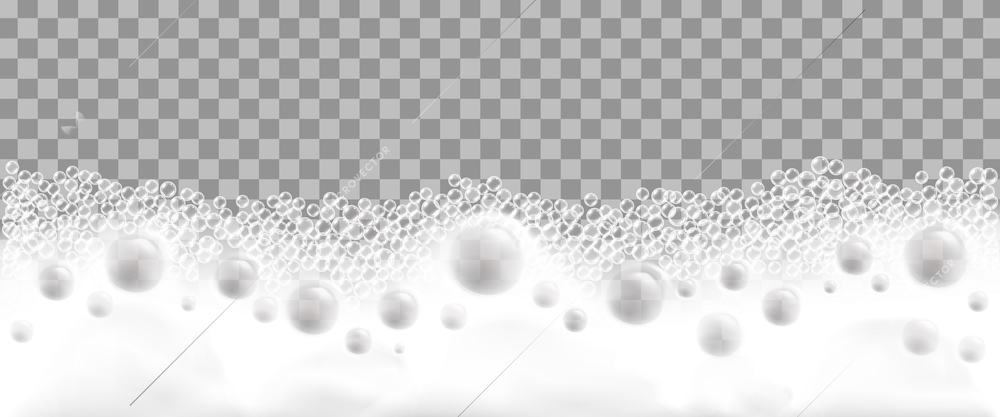 Realistic foam concept large and small bubbles of white foam from below on transparent background vector illustration