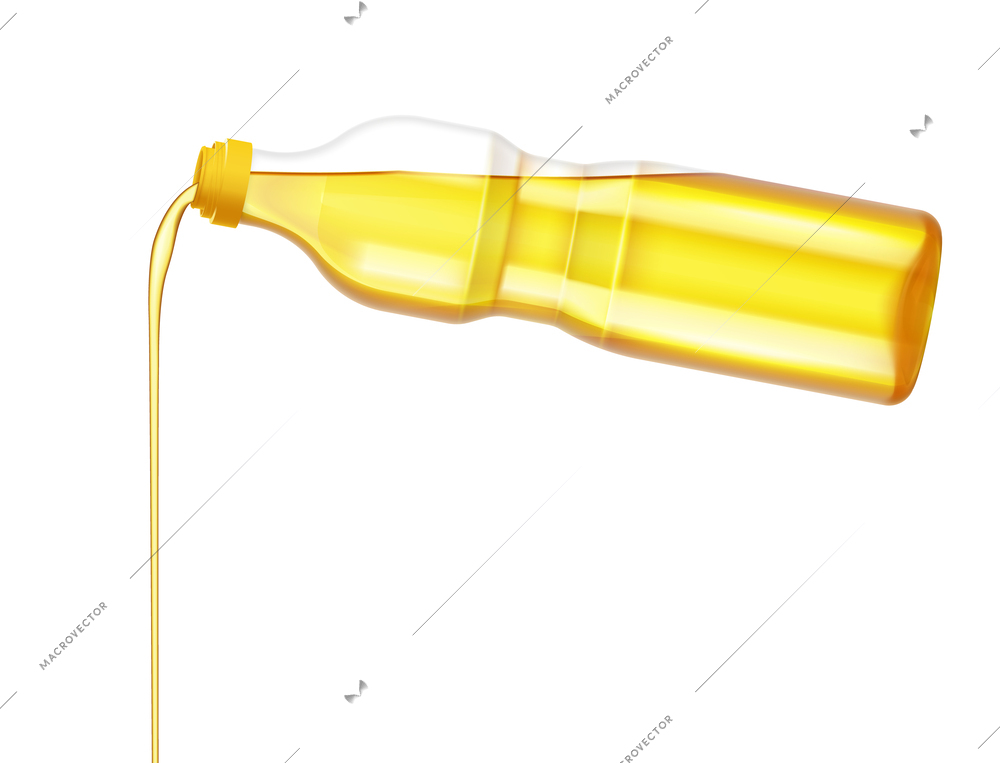 Vegetarian organic food advertising design concept with sunflower oil pouring from plastic bottle realistic vector illustration